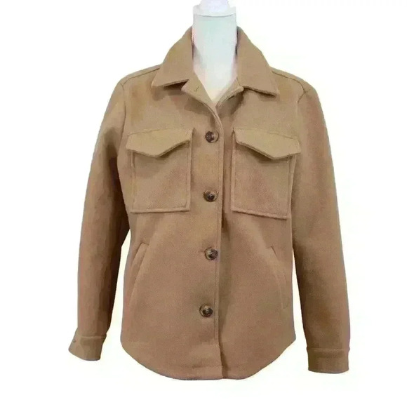 DELUC Roz Beige Brown Color Shirt Jacket Button Up w/Front Pockets Size Medium - Picture 1 of 7